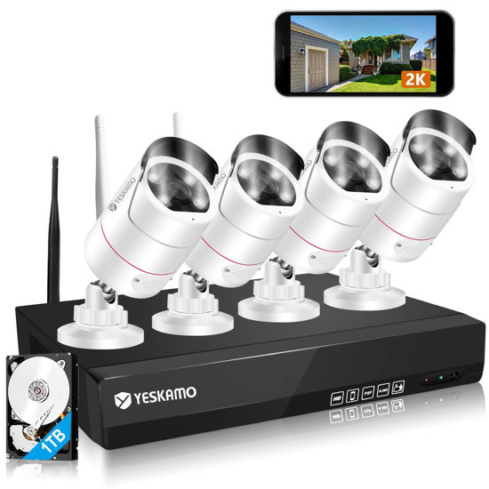 Picture of YESKAMO 5MP NVR WiFi Security Camera System Wireless Outdoor, Spotlight 2K UltraHD IP Camera 2 Way Audio, 8 Channels Home Business Video Surveillance System Human Detection Siren Alarm,1TB Hard Drive