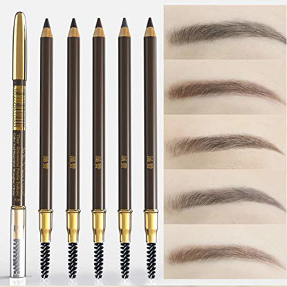 Picture of 5pcs Eyebrow Pencil Longlasting Waterproof Durable Automaric Liner Eyebrow 5 Colors to Choose (5pcs,Black+Dark Brown+Light Brown+Grey+Brown)