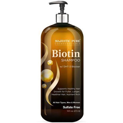 Picture of Majestic Pure Biotin Shampoo for Hair Growth - Volumizing Shampoo for Hair Loss - with DHT-3 Blocker - Hydrating & Nourishing - Sulfate Free, for Men & Women - Thin Hair Shampoo - 16 fl oz