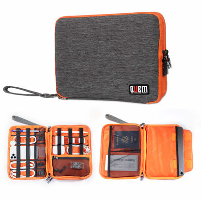 Picture of Three Layer Electronics Organizer and Travel Organizer for Tablet, Cables, and Chargers. Size XL Fit up to 10" Tablets. (Grey and Bright Orange)