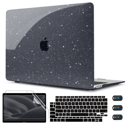 Picture of CISSOOK Sparkly Black Star Case for MacBook Air 13 Inch Case A2337 M1 A2179 A1932 2021-2018 Release, Plastic Glitter Bling Hard Shell Case with Keyboard Cover for MacBook Air M1 2021 with Touch ID