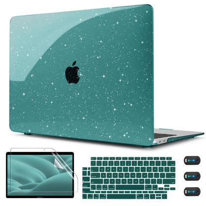 Picture of CISSOOK Deep Teal Glitter Case for MacBook Air 13 Inch A2337 M1 A2179 A1932 2021-2018 Release, Sparkly Glitter Hard Shell Case Teal Cover with Keyboard Cover for MacBook Air M1 2021 with Touch ID