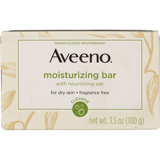 Picture of Aveeno Gentle Moisturizing Bar Facial Cleanser with Nourishing Oat for Dry Skin, Fragrance-free, Dye-Free, & Soap-Free, 3.5 oz (Pack of 4)