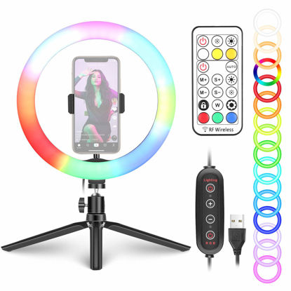 Picture of Neewer 10-inch RGB Ring Light Selfie Light Ring with Tripod Stand & Phone Holder, Remote Control, Dimmable LED Desk Ringlight 29 Colors Modes for Makeup/Live Streaming/YouTube/Tiktok/Video Shooting