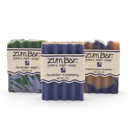 Picture of Indigo Wild Zum Bar Goat's Milk Soap - Lavender Blends - Frankincense-Lavender, Lavender-Rosemary, Lavender-Mint - 3 oz (3 Pack)