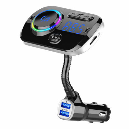 Picture of Bluetooth 5.0 FM Transmitter for Car Wireless FM Radio Adapter Car Kit Hands-Free Dual USB Ports with QC3.0 Support SIRI/Google Voice Assistant AUX Input/TF Card/USB Drive MP3 Player