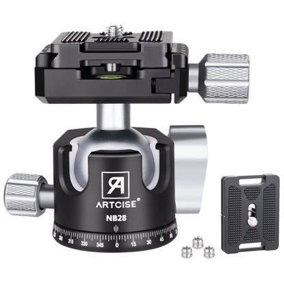 Picture of ARTCISE Low Profile Camera Tripod Ball Head, 28mm All Metal CNC Machining Panorama Ball Head with Two Quick Release Plates for Tripod, DSLR, Camcorder, Telescope，Max Load 22lbs/10kg