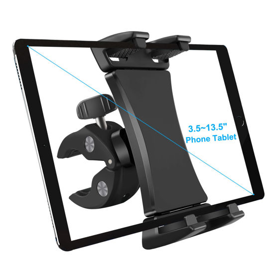 Picture of Atoptek Treadmill Tablet Ipad Holder Stand Mount Clamp for Exercise Bicycle Stationary Bike Treadmill Peloton Elliptical for iPad Pro 12.9 11 10.5 Air Mini Galaxy Tab, 3.5 to 13.5in Phone Tablets