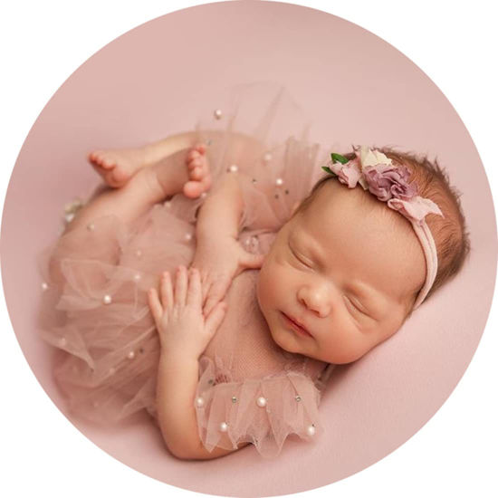 Picture of KHC-KHF 3pcs Lace Newborn Photography Prop Baby Girl Tutu Skirt Cute Bow Headdress And Pearl Lace Rompers Infant Princess Costume