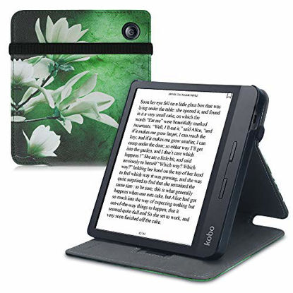 Picture of kwmobile Cover Compatible with Kobo Libra H2O - Cover PU Leather e-Reader Case - Blooming Magnolia White/Yellow/Green