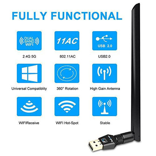 Picture of Wireless Usb Wifi Antenna，Wireless Network Adapter AC1200 Dual Band USB 3.0 5dBi 2.4G/300Mbps 5G/867Mbps, 1200Mbps Wireless USB Wifi Adapter for Win XP 7/8 / 8.1/10 Mac OS X 10.7-10.12.4 Linux