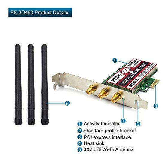 Picture of Wireless PCI-E Express Card/WiFi Network Adapter Card (2.4GHz 450Mbps or 5GHz 450Mbps) with 3PCS Antenna for Windows 7/8/10 (AD-450)