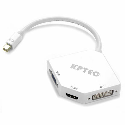 Picture of KPTEC Ultimate 3-in-1 Mini DP (Thunderbolt) to 4K UHD HDMI, DVI, VGA Adapter,Compact 1080p Mini Display (mDP) Converter Compatible for MacBook Air / Pro, iMac, iMac Mini, Surface Pro Series, White