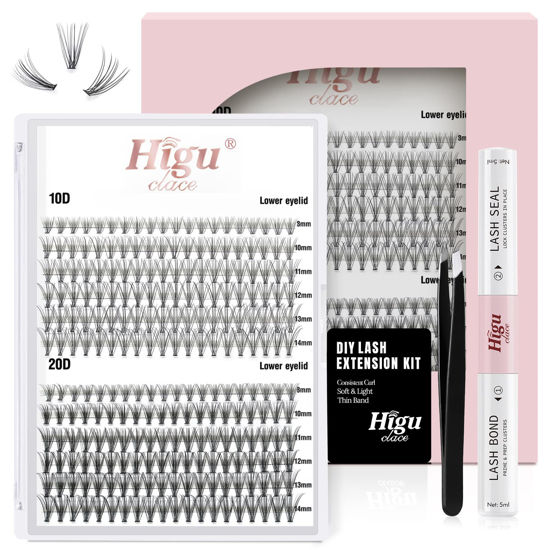 Picture of DIY Eyelash Extension Kit, 240 Pcs Lash Clusters individual Cluster Lashes with Super Hold Mascara Brush Bond and Seal Eyelash Glue and Lash Applicator eyelash cluster extensions Set (10+20D Kit)