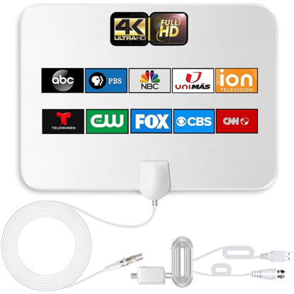 Picture of 4K Amplified HD Digital TV Antenna Long 1000 Miles Range Support 4K 1080p Fire tv Stick and All Older TV's Indoor Smart Switch Amplifier Signal Booster with Coax HDTV Cable 17ft(White)