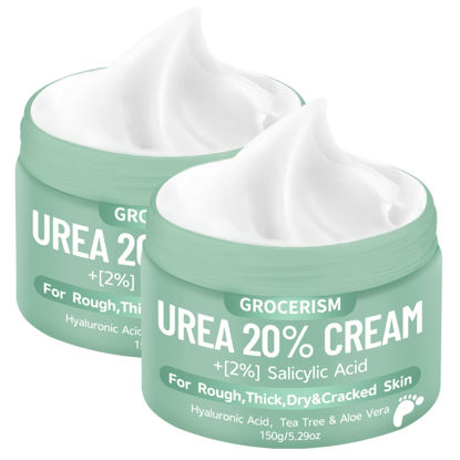 Picture of Grocerism 2 Packs Urea Cream 20% Plus 2% Salicylic Acid 5.3oz || Foot Cream Maximum Strength with Hyaluronic Acid, Tea Tree and Aloe Vera for Deep Moisturizes, Callus Remover and Soften