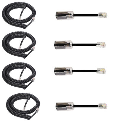 Picture of Telephone Cord,Telephone Cord Detangler, 4Pack 8Ft Uncoiled / 1.4Ft Coiled Telephone Handset Cord with 4 Pack 360 Degree Rotating Landline Cable Detangler Swivel Cord Untangler Telephone Accessory