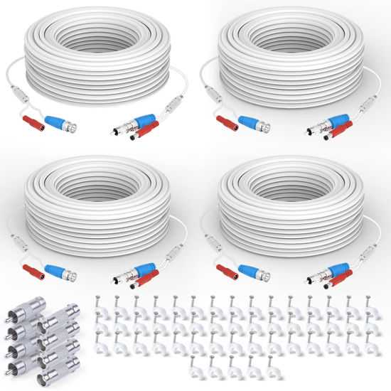 Picture of CCTV Cable 50ft/60ft Security Camera Extension Cable, All-in-One BNC Video Power Cables, bnc Cable,CCTV Cable,Security Camera Wire,bnc Cable 18.3m,Camera Wire,Surveillance Camera Cables 4-Pack, White