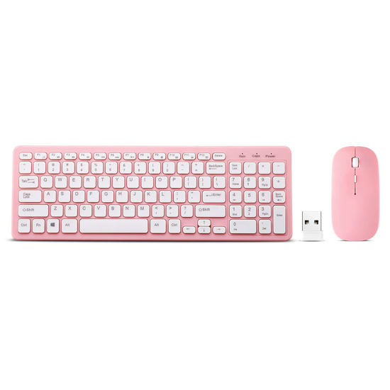 Picture of Wireless Keyboard and Mouse Combo, Compact Quiet Wireless Keyboard and Mouse Set 2.4G Ultra-Thin Sleek Design for Windows, Computer, Desktop, PC, Notebook, Laptop (Pink)