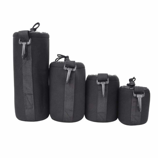 Picture of Lens Pouch Set, 4 Pack Water Resistant Protective Neoprene Cases Compatible Thick Camera Bag Portable Large Pouches with Swivel Clip Shock Absorption Function for Digital DSLR Storage Replacement