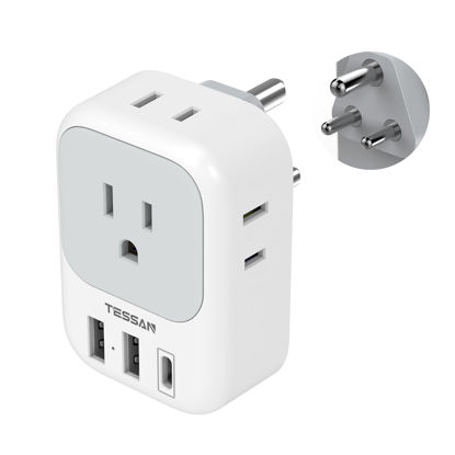 Picture of TESSAN US to India Plug Adapter, India Power Adapter with 4 American Outlets 3 USB Charger (1 USB C Port), Type D Travel Adaptor for USA to India Bangladesh Maldives Nepal Pakistan