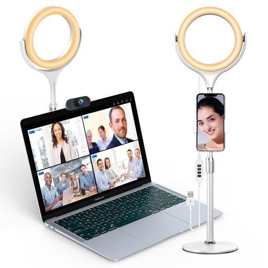 Picture of elitehood 8’’ Ring Light for Computer & Video Conference Lighting Kit, Desk LED Circle Light with Stand & Phone Holder for Zoom Call Lighting, Webcam Camera Meeting, Office Laptop Video Conferencing