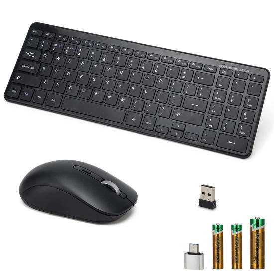 Picture of Wireless Keyboard Mouse Combo, Awaygerous Multi-Device Wireless Keyboard and Mouse Set (2.4G + Dual BT), 2 AA and 2 AAA Batteries, Slim Bluetooth Keyboard and Mouse for Windows XP/7/8/10/11,Black