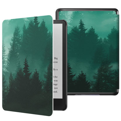 Picture of MoKo Case for 6.8" Kindle Paperwhite (11th Generation-2021) and Kindle Paperwhite Signature Edition, Light Shell Cover with Auto Wake/Sleep for Kindle Paperwhite 2021 E-Reader, Green Forest