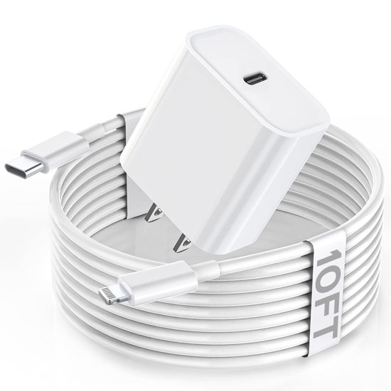 Picture of Apple Fast Charger, 10FT Extra Long iPhone Charger【Apple MFi Certified】20W Super Quick Charging USB C Wall Charger Block with 10Foot Lightning Cable Cord for 14/13/12/11/X/XR/SE/iPad