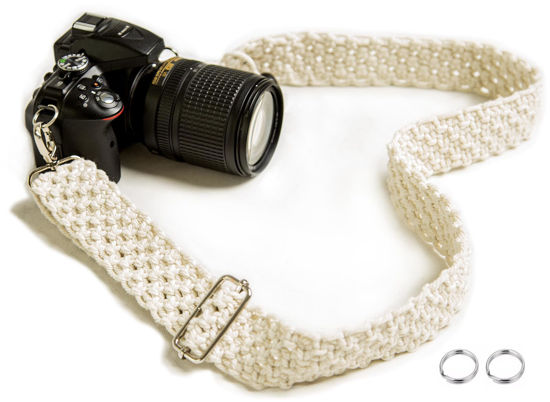 Macrame camera strap Woven natural cotton cord shoulder Gift for