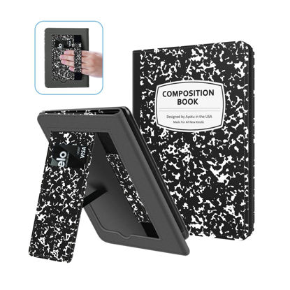 Picture of Ayotu Stand Case for Kindle Paperwhite 2021, with Auto Wake/Sleep, Premium PU Leather Cover with Hand Strap, Only for 6.8'' Kindle Paperwhite 11th Generation 2021 and Signature Edition, Milk Notebook