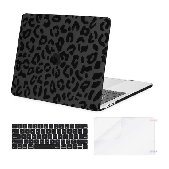 Picture of MOSISO Compatible with MacBook Pro 13 inch Case M2 2023, 2022, 2021-2016 A2338 M1 A2251 A2289 A2159 A1989 A1708 A1706, Plastic Leopard Grain Hard Shell Case&Keyboard Cover&Screen Protector, Black