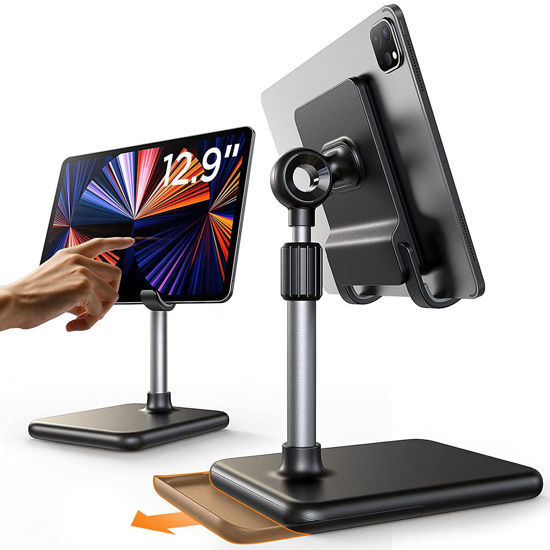 Picture of LISEN Tablet Stand Holder, [Never Tip Over] iPad Stand for Desk [Height & Angle Adjustable] iPad Stands and Holders for Desk Compatible with All Tablets & Smartphones (Black)