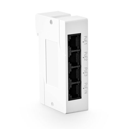 Picture of MokerLink 4 Port Gigabit PoE Extender, IEEE 802.3 af/at PoE Repeater, 10/100/1000Mbps, 1 PoE in 3 PoE Out, Wall & Din Rail Mount POE Passthrough Switch