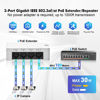 Picture of MokerLink 4 Port Gigabit PoE Extender, IEEE 802.3 af/at PoE Repeater, 10/100/1000Mbps, 1 PoE in 3 PoE Out, Wall & Din Rail Mount POE Passthrough Switch