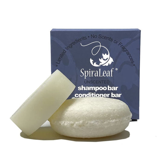 Picture of SpiraLeaf Shampoo bar and Conditioner Bar Set, Unscented bars made with Limited Ingredients, Concentrated Formula, Natural Oils, Color-Free, Made in the USA