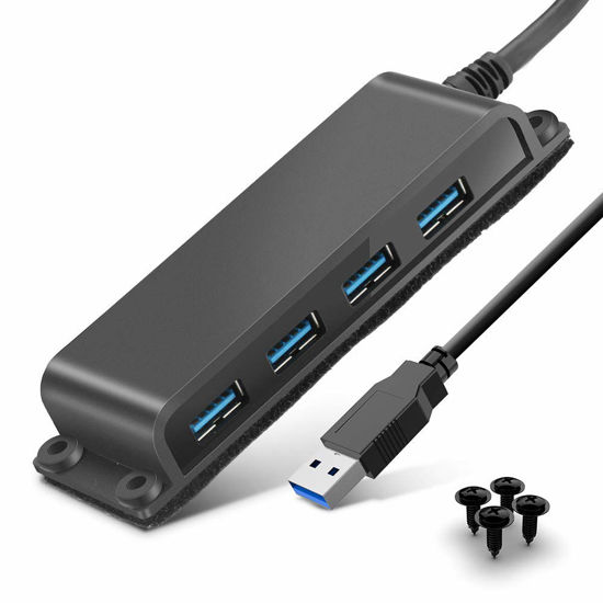 Picture of 4-Port USB 3.0 Portable Desk Hub,Fixable USB Data Hub 3.0 with 3.3ft/100CM Cable for MacBook, Mac Pro/Mini, iMac, XPS, Surface Pro, Notebook PC, USB Flash Drives, Mobile HDD,Computer and More