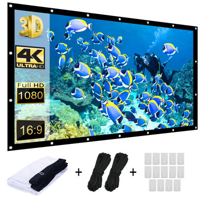 Picture of AAJK 100 inch Projector Screen，White Projector Screen 16:9 HD Portable Projection Screen Foldable Anti-Crease,for Outdoor Indoor