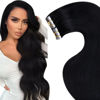 Picture of LaaVoo Black Tape in Hair Extensions Human Hair Jet Black Hair Extensions Tape ins Silky Straight for Short Hair 10 inch 20pcs 30g