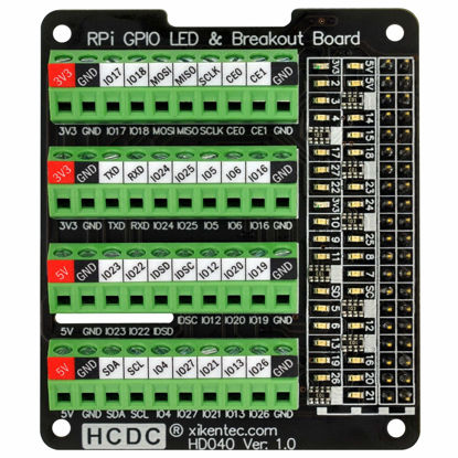 Picture of HCDC RPi GPIO Status LED & Terminal Block Breakout Board HAT for Raspberry Pi A+ 3A+ B+ 2B 3B 3B+ 4B