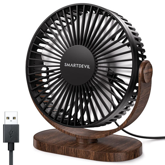 Picture of SmartDevil USB Small Desk Fan, 3 Speeds Portable Desktop Table Fan, 90° Adjustment Personal Mini Fan, Quiet Operation, for Home Office Car Outdoor Travel (Black Wood Grain)