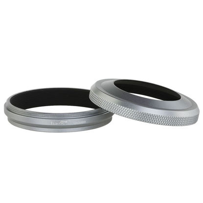 Picture of Haoge LH-X49W 2in1 All Metal Ultra-Thin Lens Hood with Adapter Ring Set for Fuji Fujifilm FinePix X70 X100 X100S X100T X100F Silver Replaces Fujifilm LH-X100 AR-X100 LH-X70