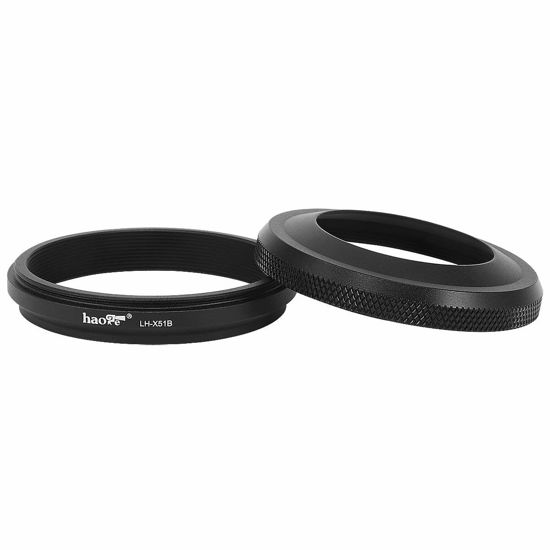 Picture of Haoge LH-X51B 2in1 All Metal Ultra-Thin Lens Hood with Adapter Ring Set for Fuji Fujifilm FinePix X100V Camera Accessories Black