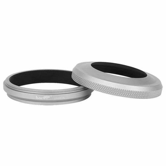 Picture of Haoge LH-X51W 2in1 All Metal Ultra-Thin Lens Hood with Adapter Ring Set for Fuji Fujifilm FinePix X100V Camera Silver