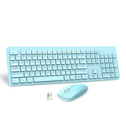 Picture of Wireless Keyboard Mouse Combo, Ultra-Slim USB Keyboard Silent Mouse Set, Water-Dropping Keycaps, 12 Shortcuts, 2.4GHz Wireless Connection for PC Laptop Windows XP/7/8/10, Vista, Mac (Blue)