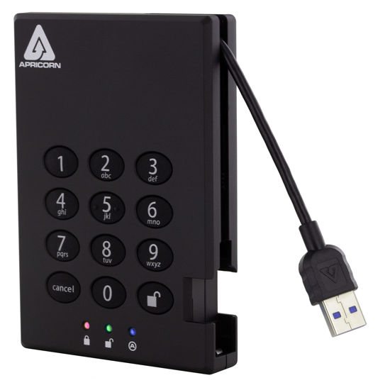 Picture of Apricorn 1TB Aegis Padlock USB 3.0 256-bit AES XTS Hardware Encrypted Portable External Hard Drive (A25-3PL256-1000)