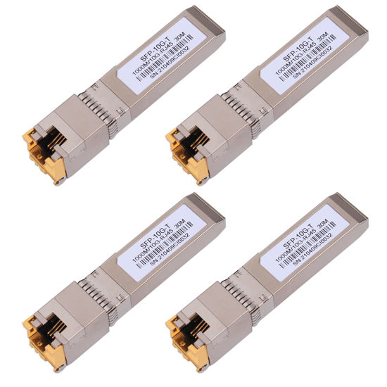 Picture of 4PACK 10G SFP+ RJ45 Copper Transceiver, 10G T Copper Module 10GBase-T SFP CAT.6a/7 up to 30 Meters Compatible with Cisco,Ubiquiti,Netgear,D-Link,Supermicro,TP-Link,Broadcom Mikrotik,Unifi