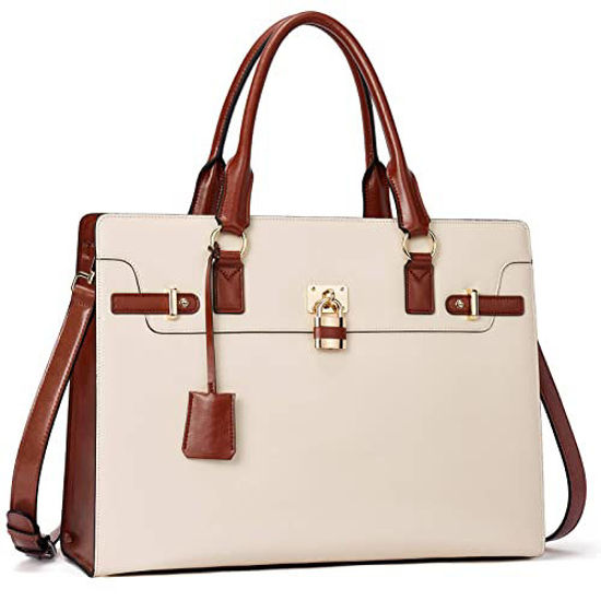 Picture of BOSTANTEN Briefcase for Women Genuine Leather Laptop Handbag 15.6 Inch Computer Bag Shoulder Work Tote Stylish Beige