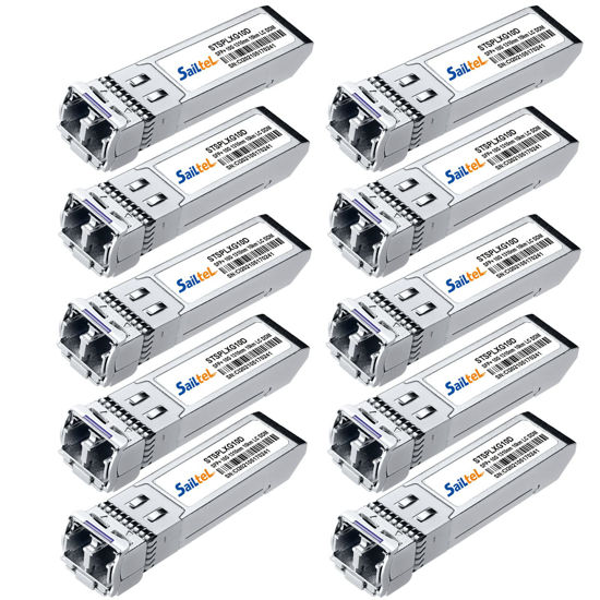 Picture of 10G Gigabit Single Mode SFP+ LC Module,10G 1310nm SMF, up to 10 km, DDM,10GBase-LR Fiber Transceiver, Compatible with Cisco, Ubiquiti, Mikrotik,Netgear, Dlink,Linksys and More (10 Packs)