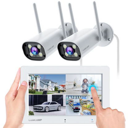 Picture of Camcamp Wireless Security Camera System with 7" Touchscreen Monitor & 2PCS 2K Wired Outdoor Security Camera, No WiFi Need, Color Night Vision, 2 Way Audio, Motion Detection, 32GB SD Card Included